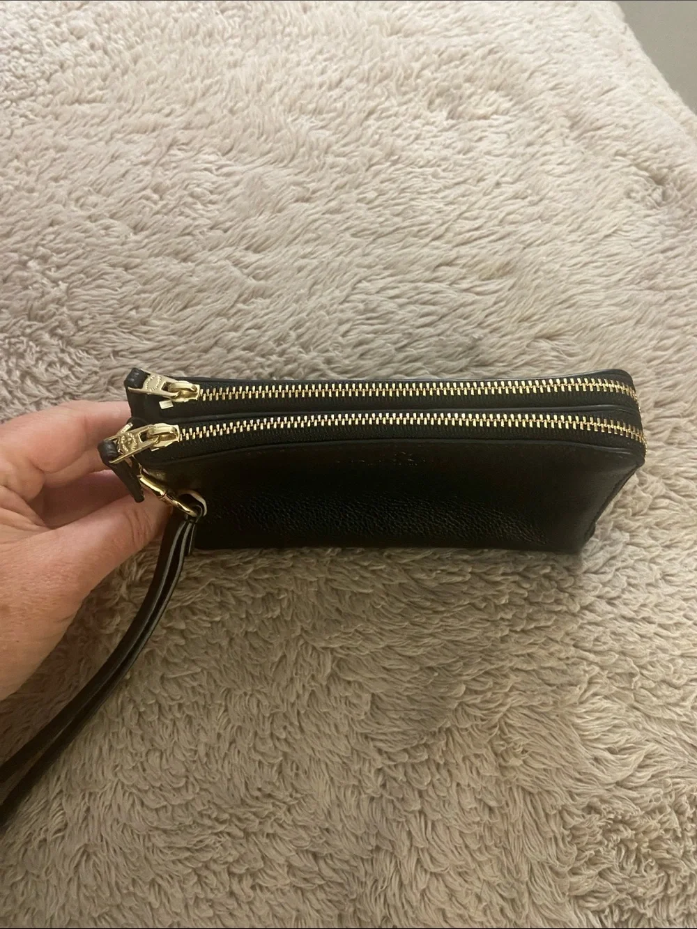 Coach Black Pebbled Leather Double Zipper Wristlet Clutch